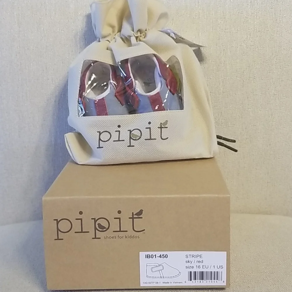 Pipit Striped Toddler Shoes in Sky/Red